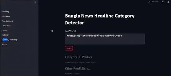 Bangla Article Headline Categorizer App (Pytorch, Streamlit, Node.js)